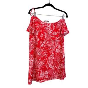 Asos Mini Shift Dress 10 Red White Leaf Ruffled Spaghetti Straps Tropical Summer